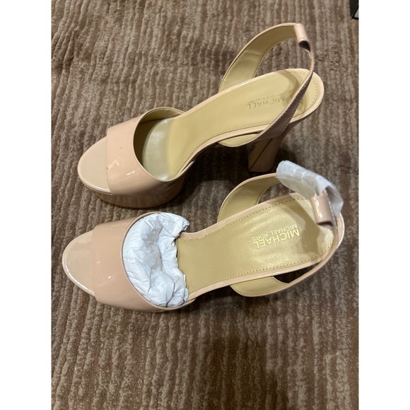 Michael Kors Platform Sandals Heels Lt Blush Patent‎ Leather Size 9.5M $145 NIB - Picture 1 of 4